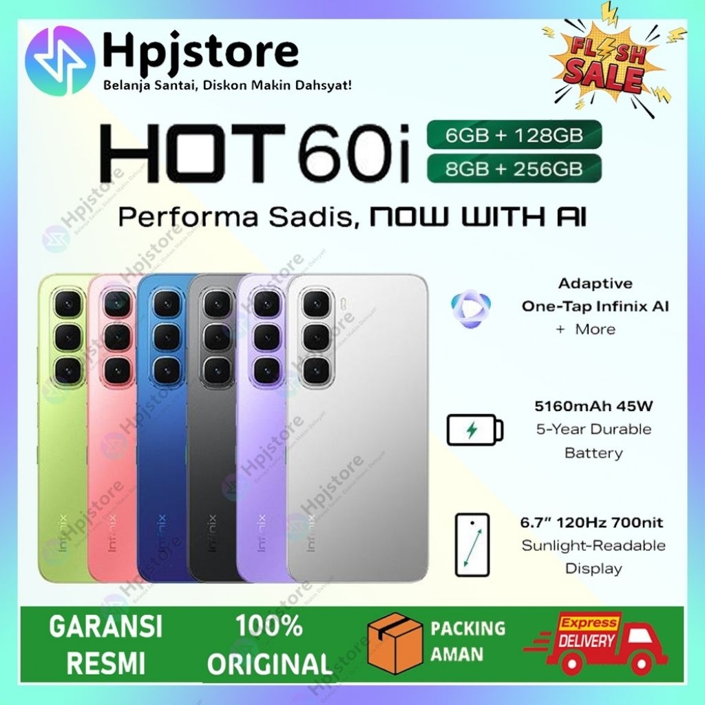 Infinix HOT 60i - Ram 8+8/256GB |45W Fast Charge 5160mAh - Durable Battery | Helio G81 | Layar 120Hz