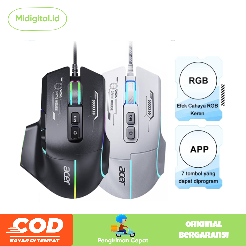 Acer OMW950 Mouse RGB Gaming// Wired - Wireless//Support Makro APP - Original