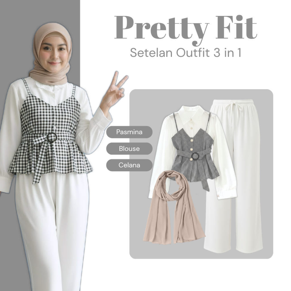 Setelan Remaja Perempuan ( Blouse Knit, Rok susun, Hijab Pashmina ) one set ootd hijab