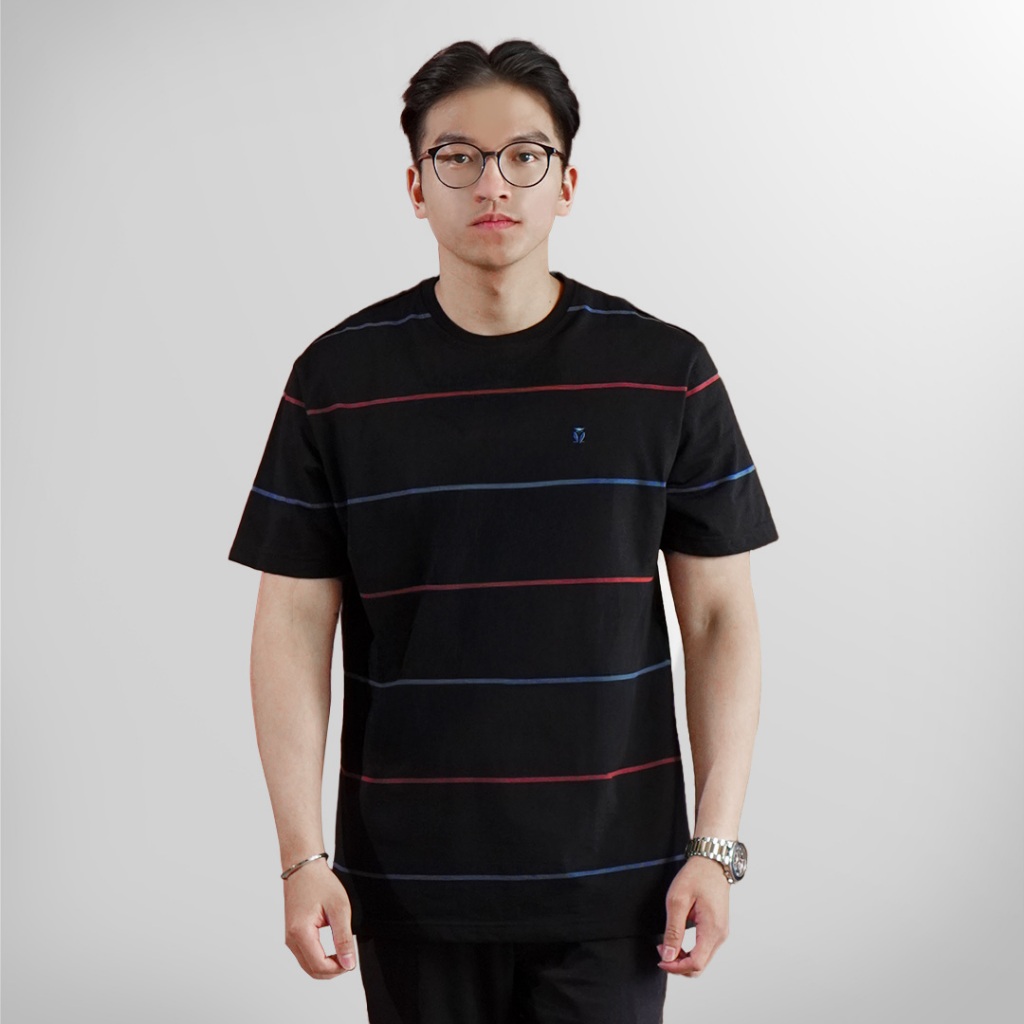 MATSUDA Urasoe Warna Black T Shirt Pria Kaos Stripe