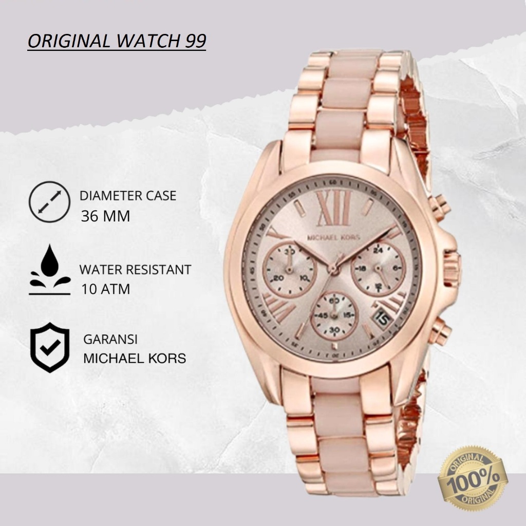 100% ORIGINAL Jam Tangan Wanita Michael Kors MK6066 Bradshaw Chronograph Rosegold Mewah