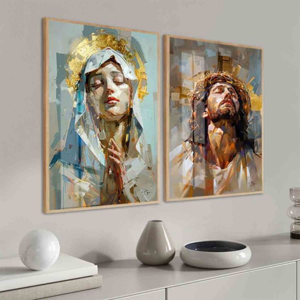 Lukisan yesus Kristus semi abstrak 2d dekorasi ruangan