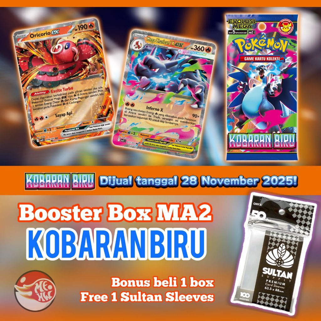 Master Case Booster Box Kobaran Biru MA2 Kartu Game Koleksi Pokemon TCG