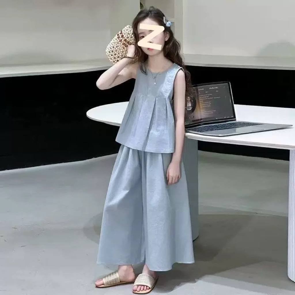 Setelan Kulot Biru Muda/Baju Setelan Kulot Biru/Baju Anak Setelan Kulot/Baju Anak Kulot Kekinian/Baj