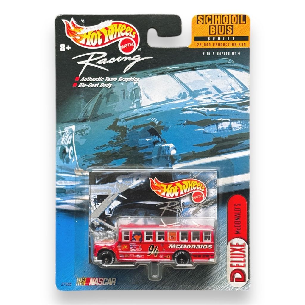 Hot Wheels Racing/Nascar School Bus Mcdonald’s (Vintage Card/RARE), Sealed, Card Minus (Cek Detail)