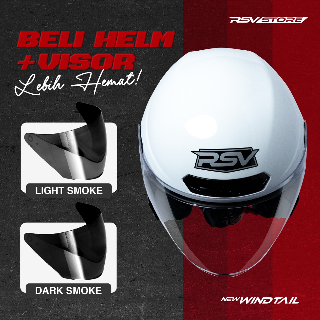 (Bundle) Helm RSV New Windtail Series + Extra Visor Warna (Smoke/Dark) – Half Face Unisex RSV
