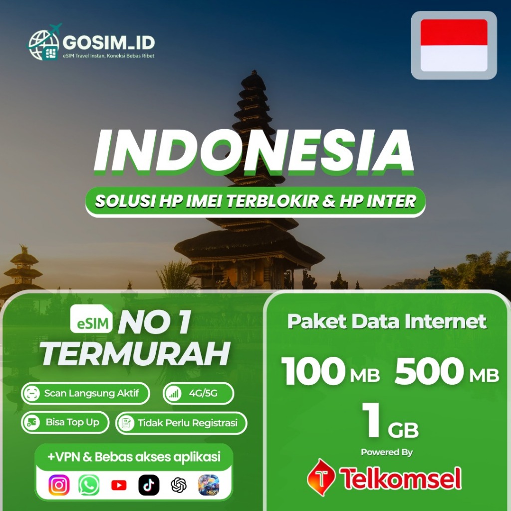 ⚡ Auto Kirim 24Jam ⚡GOSIM eSIM Telkomsel 100MB~1GB | IMEI Unlock | Data iPhone Android | Aktif Insta
