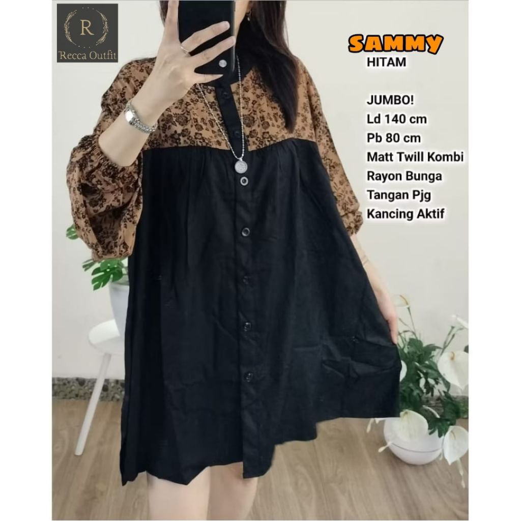 SAMMY BLUS JUMBO (LD.140) baju atasan wanita dewasa kemeja oversize rayon twill busui murah terlaris