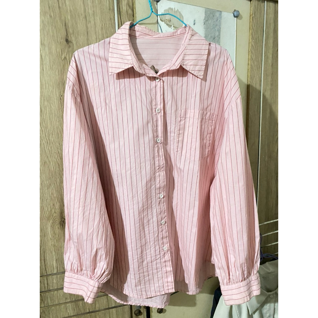 Kemeja Salur Pink
