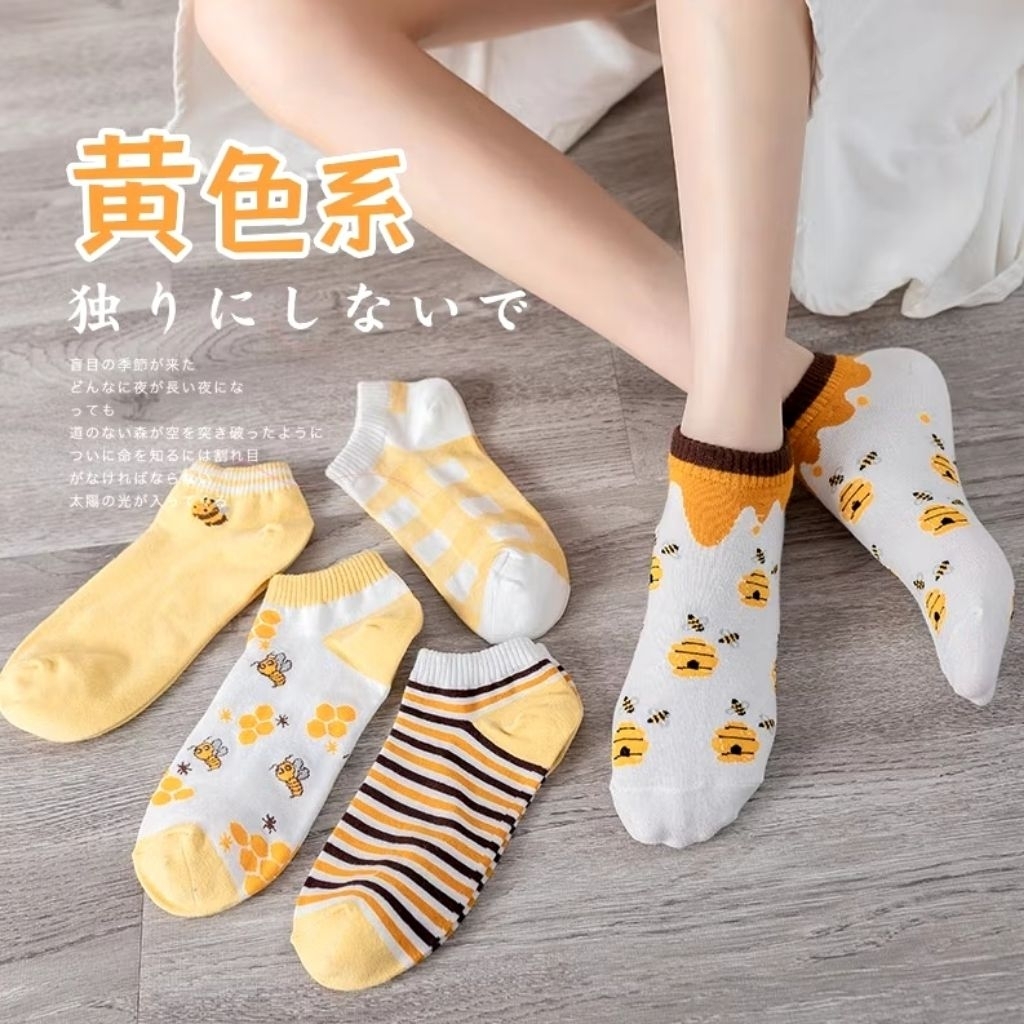 Kaos Kaki Pendek Unisex Motif || Kaos Kaki Pendek Motif Lebah Madu || Kaos Kaki Ankle Motif || Kaos 