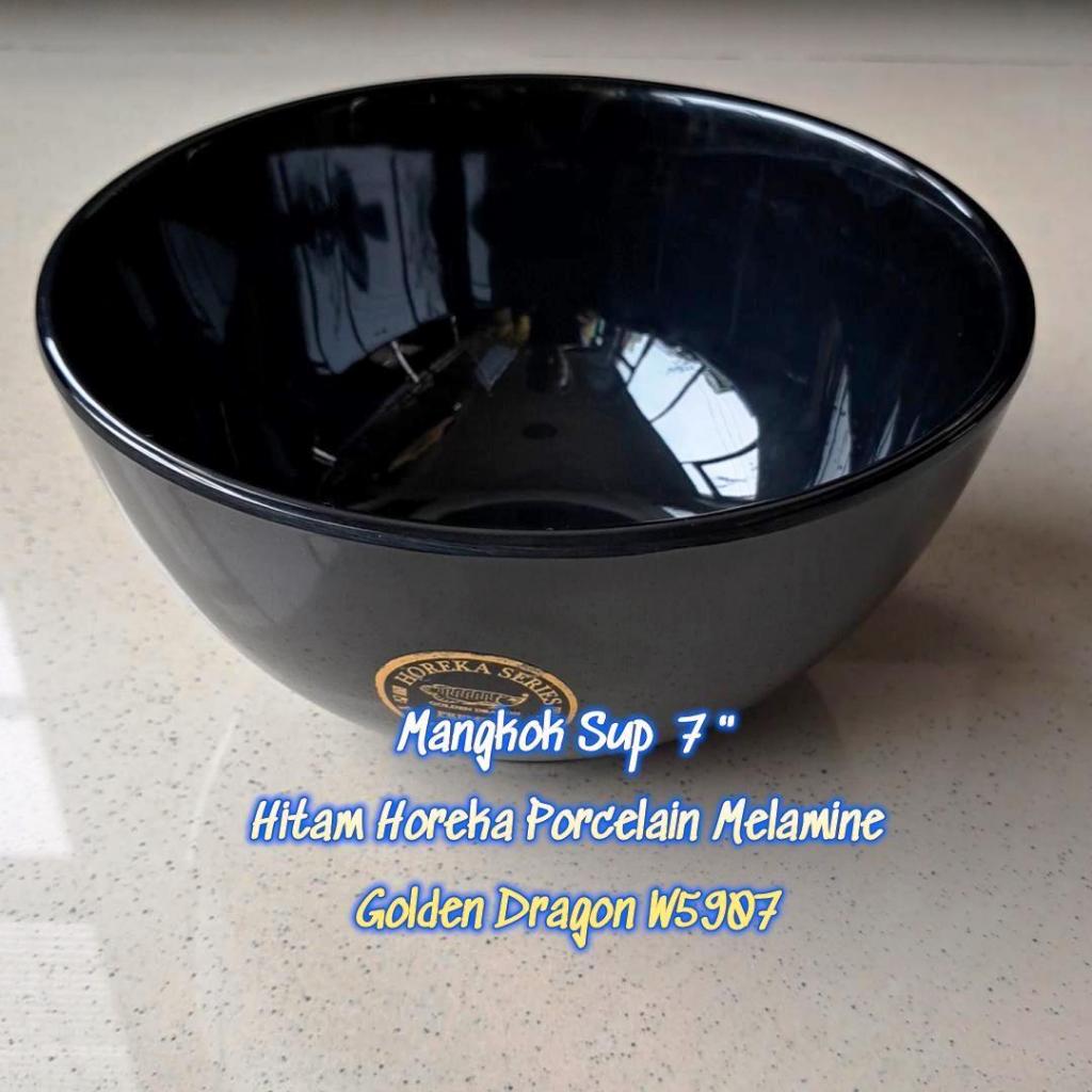 Mangkok Sup 7" Hitam Horeka Porcelain Melamine - Golden Dragon W5907
