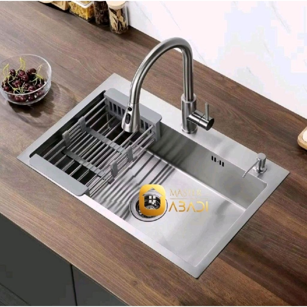 Kithen Sink Stainless 6045 TIRISAN TARIK + Kran Tarik Fleksibel / Bak Cuci Piring + KRAN TARIK Fleks