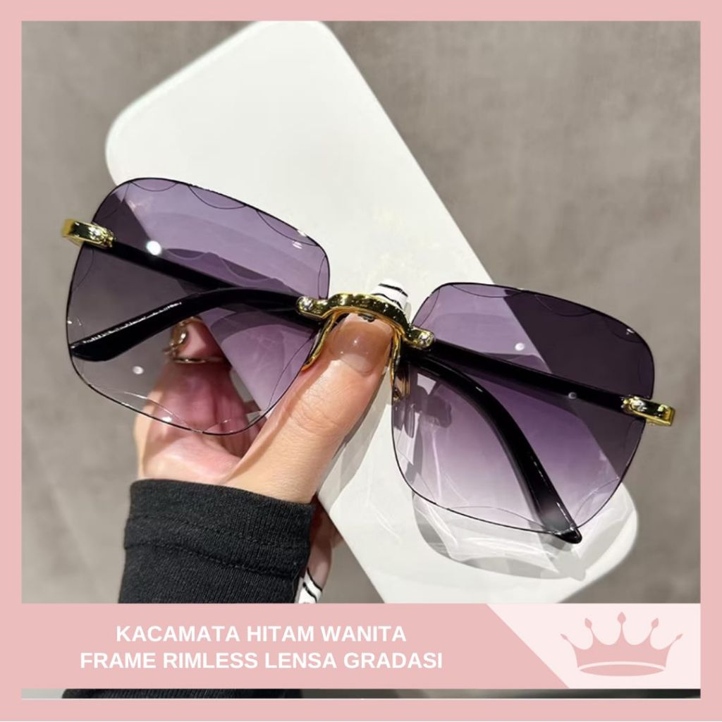 Kacamata Hitam Wanita Frame Rimless / Kacamata Lensa Gradasi Tanpa Bingkai