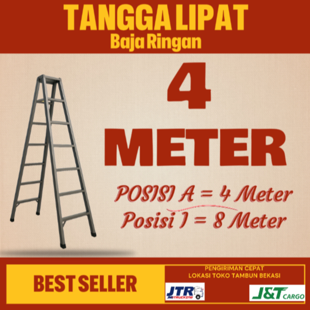 TANGGA LIPAT 4 METER BAHAN BAJA RINGAN SUPER KUAT, KOKOH DAN BERKUALITAS