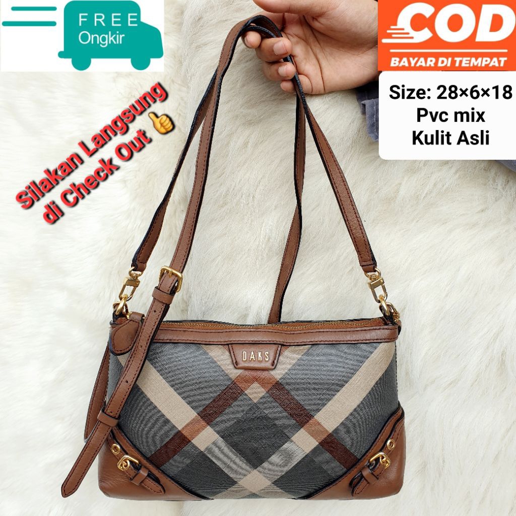 Tas Daks Selempang Sling Bag Shoulder Bag Wanita Pvc Mix Kulit Asli Coklat