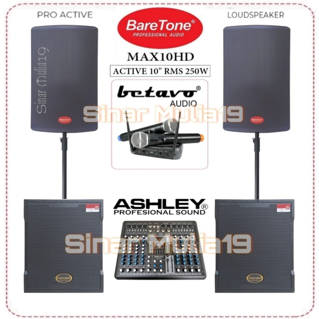 Paket Sound System Karaoke [ Live Musik ] Speaker Aktif BareTone MAX10HD Subwoofer Aktif DusenBerg d