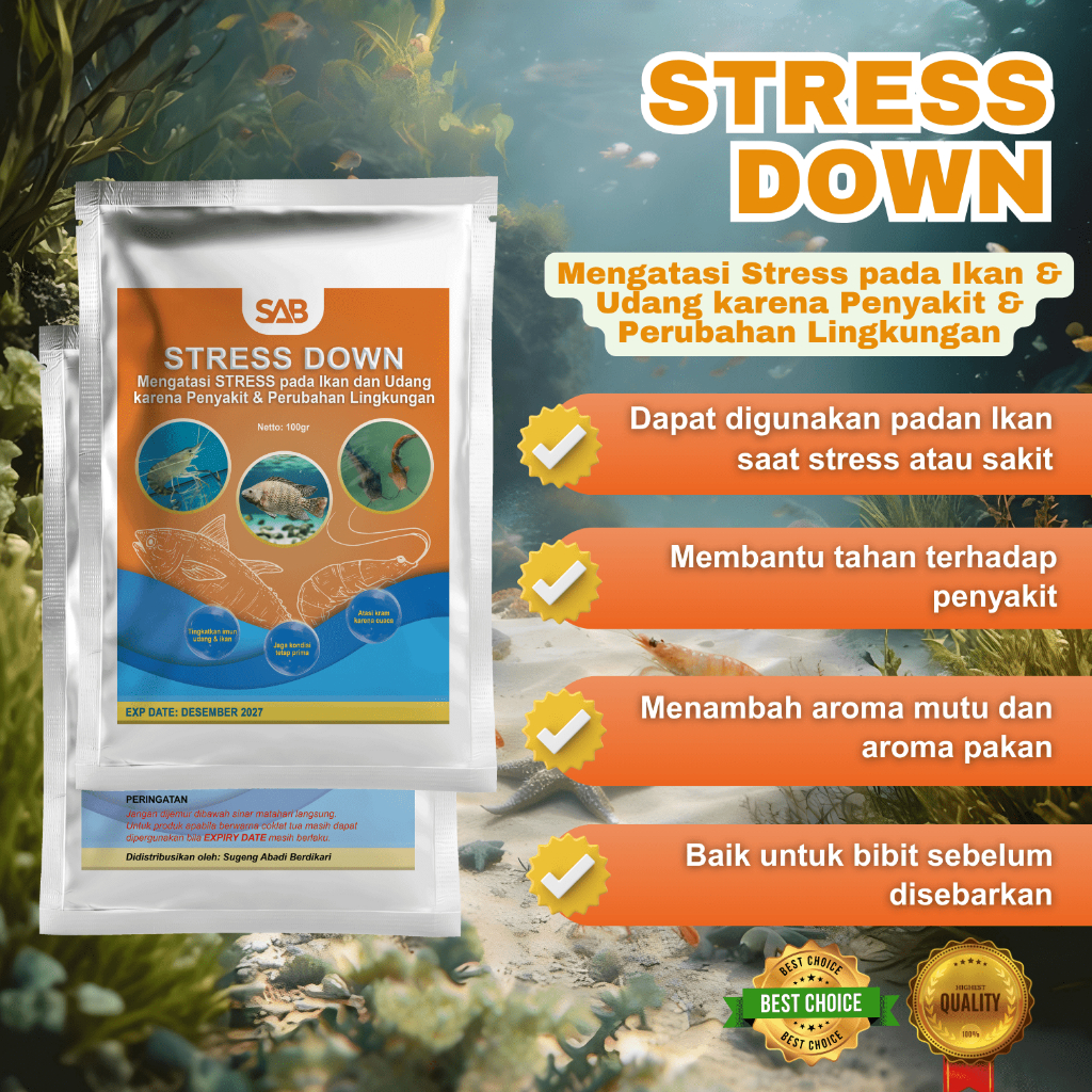STRESS DOWN 100 GRAM ikan udang - Stress Down 100 gr Obat Vitamin Anti Stress Penyakit Pada Ikan & U