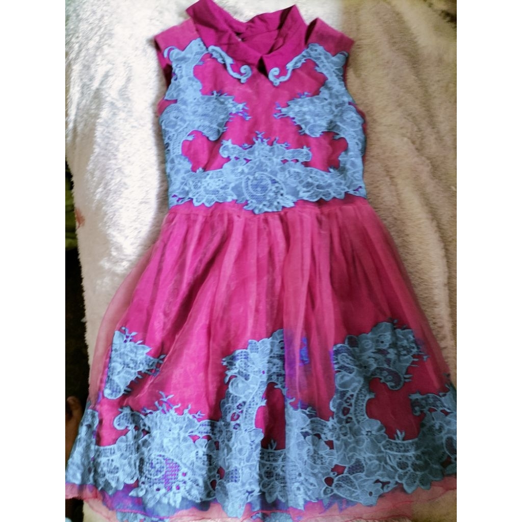 dress brukat brokat Lace renda tile tutu pink fanta bordir embordairy biru muda kutung sleeveless se