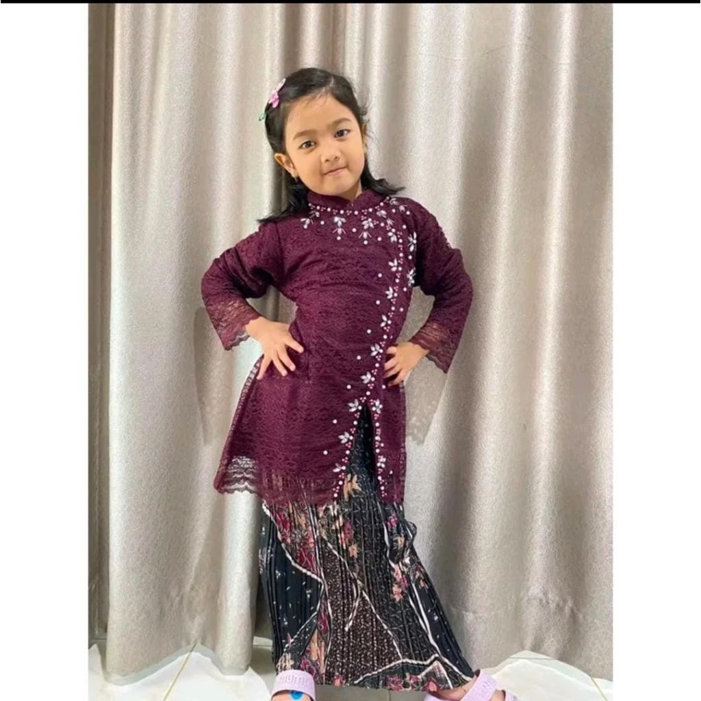 Kebaya Janggan Anak/Kebaya Brokat Payet Anak/Kebaya Brokat Modern/Setelan Kebaya Anak