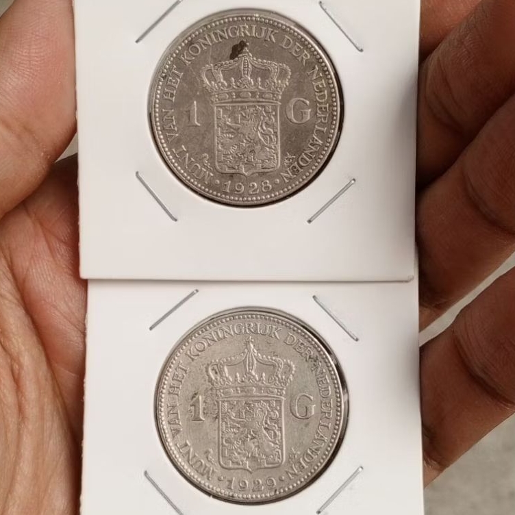 koin perak 1 Gulden Wilhelmina thn 1928,1929 lot 2kpg