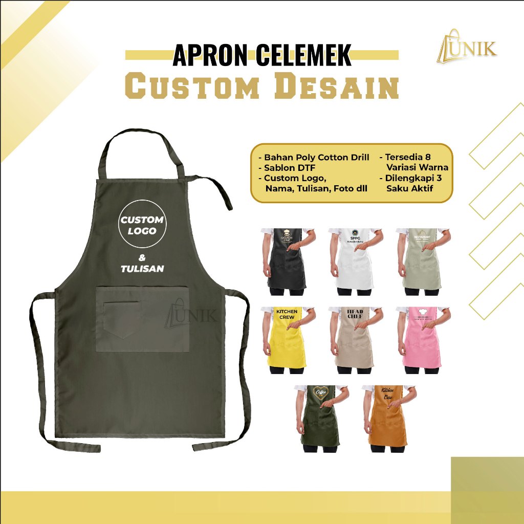 Celemek Apron Custom Desain Sablon DTF Celemek Seragam BGN SPPG