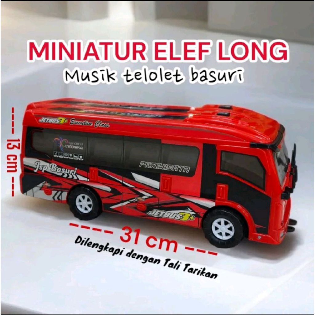 Mainan mobil Miniatur Elf Long + Musik Basuri Telolet + Ada tali + Free Baterai