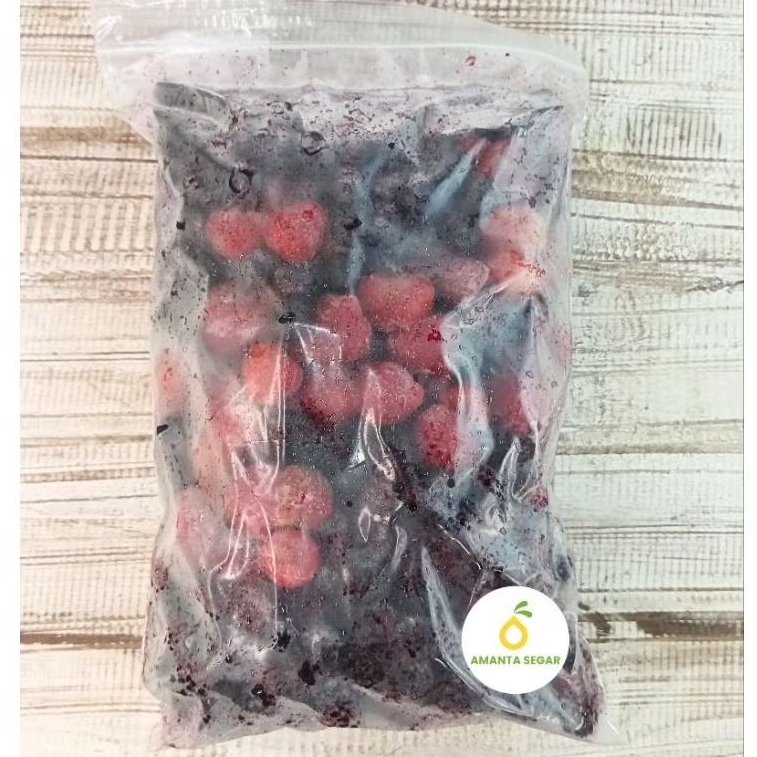 Buah MixBlue Buah Campuran Strawberry Stroberi Mulberry Murbei Blueberry Bluberi 1kg Frozen Freshly 
