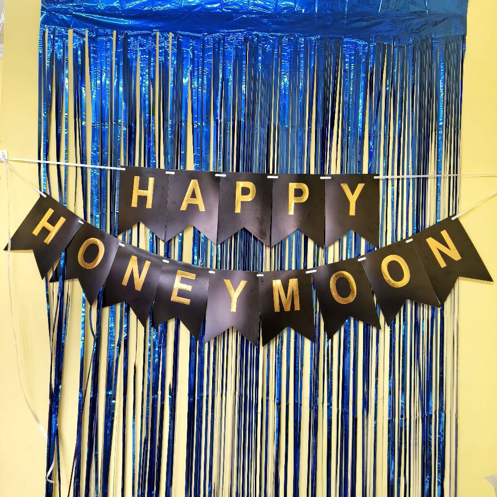Flag Happy Honeymoon Kertas Tulisan Banner Bulan Madu dekorasi Honeymoon HITAM Gold