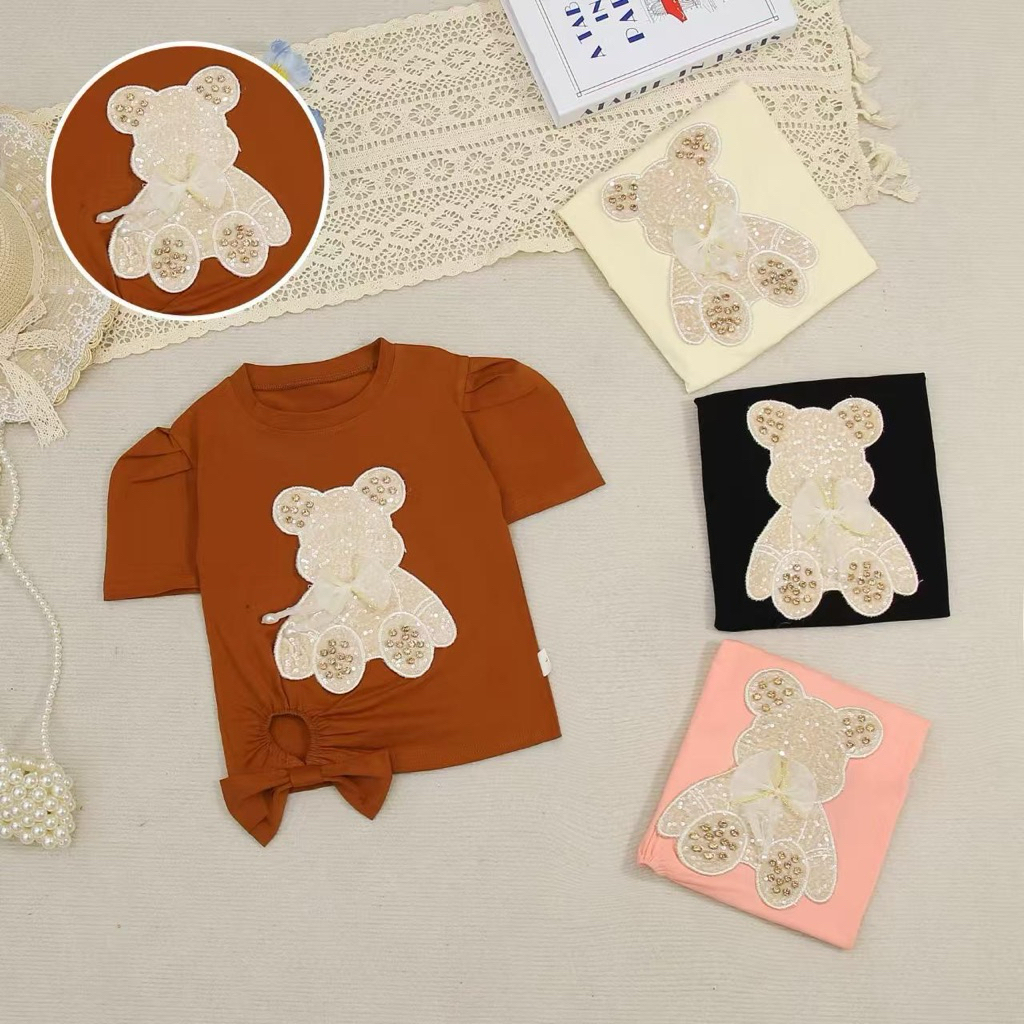 NN - Atasan Import Anak Perempuan BEAR PUTIH // Kaos import Anak Fashion