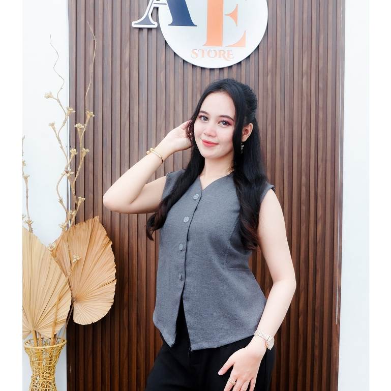 Sena Vest Blazer Rompi wanita modern daily outfit kantor Daily Casual semi wool import gracella all 