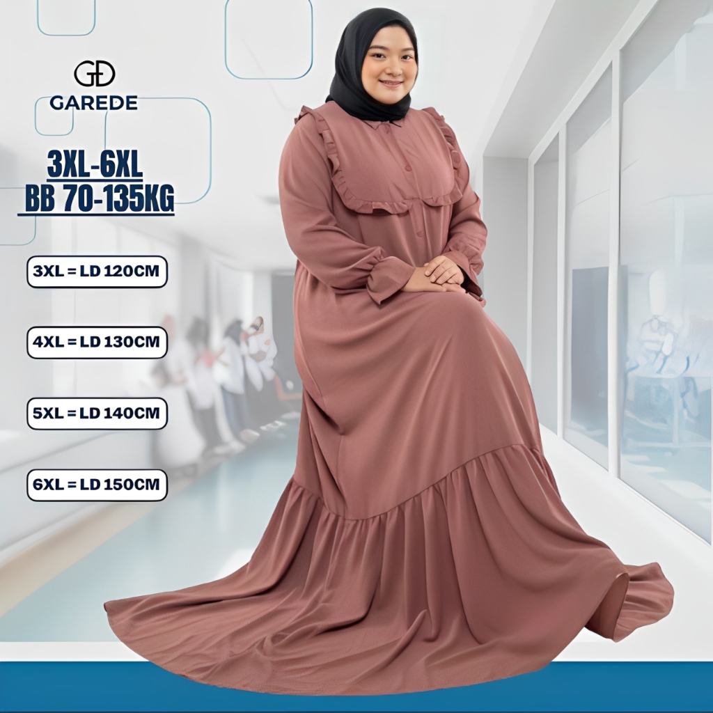 Garede - Gamis Jumbo LD 120 130 140 150 Polos Crinkle Premium Syari Lebaran