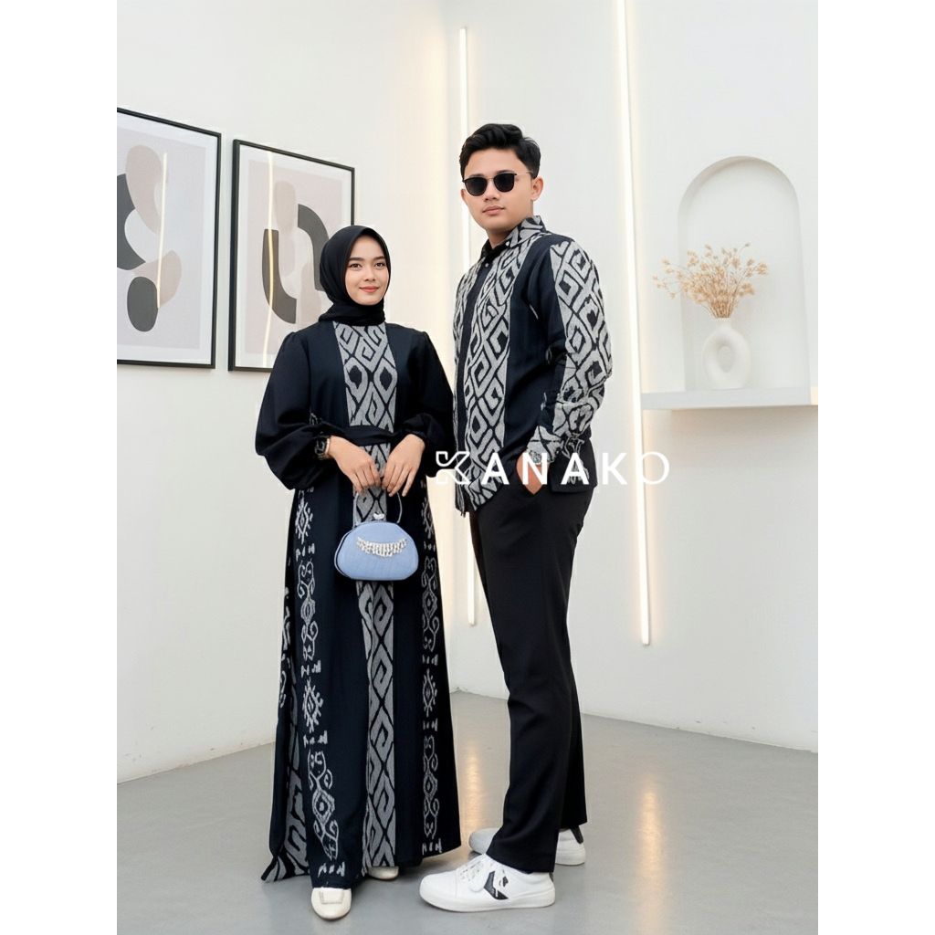 KANAKO | Set Couple Tenun Toraja Hitam Baju Tenun CoupleToraja Gamis Kondangan Tenun Pasangan