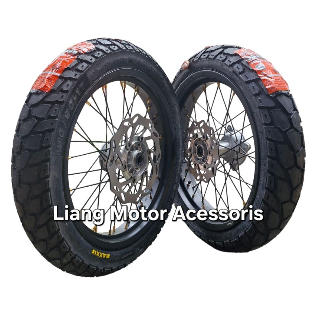 Wheelset Velg SuperMoto Ring 17 Tromol Set Jari2 Plus Ban Dan Cakram - KLX 150 / CRF 150 / WR 155