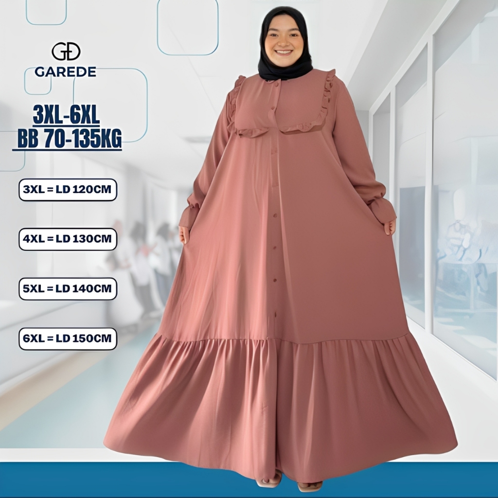 Garede - Gamis Jumbo LD 120 130 140 150 Kondangan Lebaran Busui Syari Polos Premium Mewah Elegan
