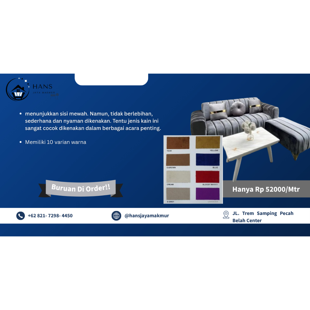 BLUDRU MERK FOXY, KAIN UNTUK SOFA/DIPAN