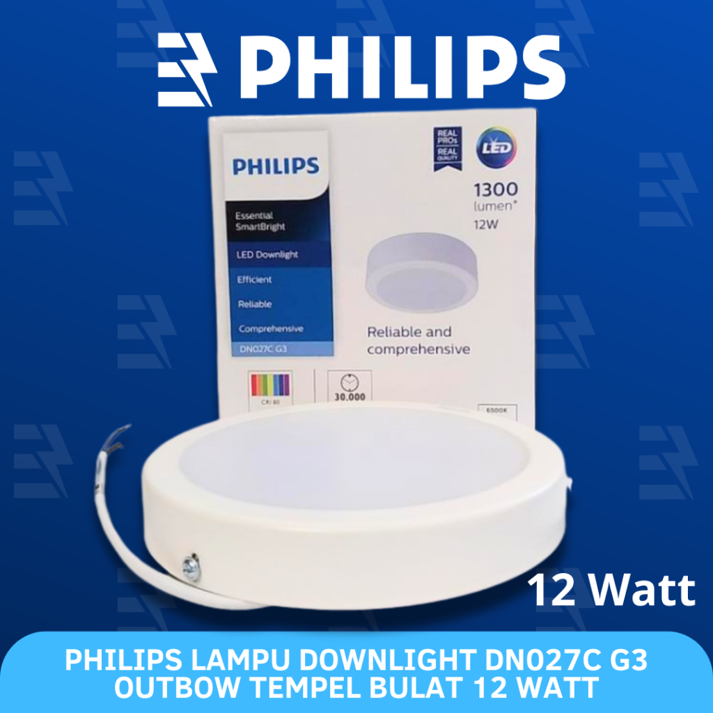 Philips Lampu LED Downlight DN027C G3 OB Outbow Tempel Bulat 12 Watt Cahaya Cool Natural White