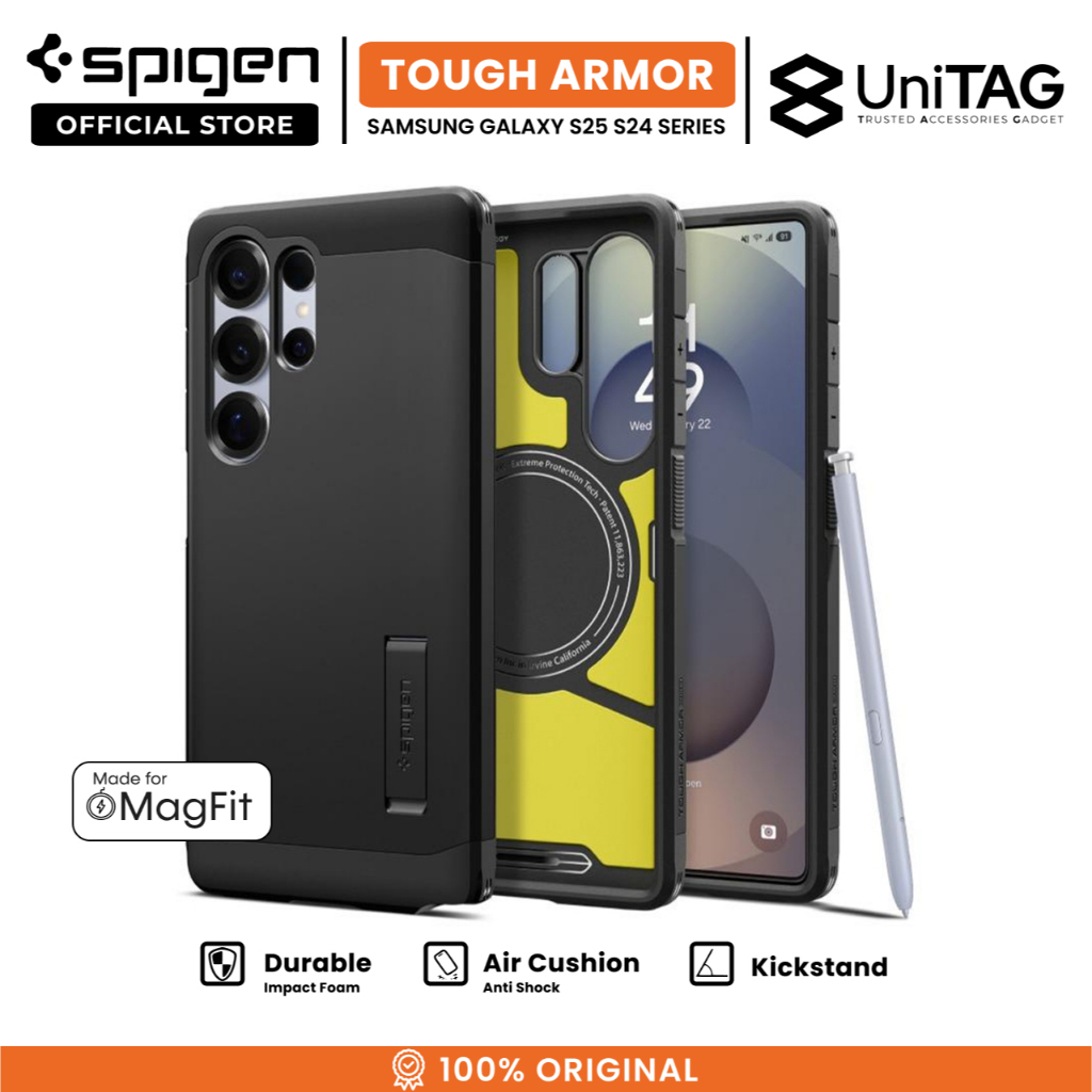 Case Samsung Galaxy S25 S24 Ultra Plus FE Edge Spigen Tough Armor MagFit Kickstand Anti Shock Crack 