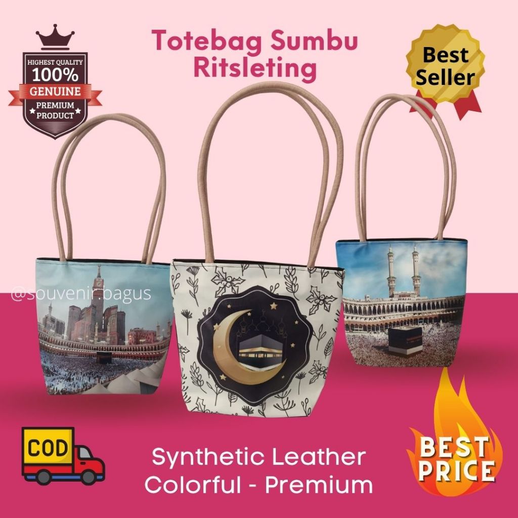 Totebag Souvenir Haji Umroh Kakbah Mecca Mekah Tali Sumbu