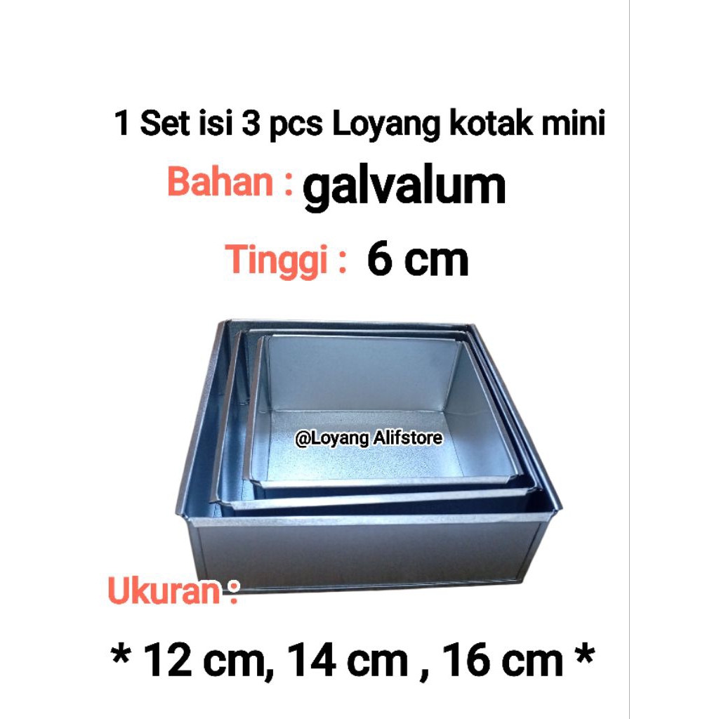 3 pcs LOYANG KOTAK MINI 16 CM 14CM 12 CM / loyang segi / loyang kue / kue bolu