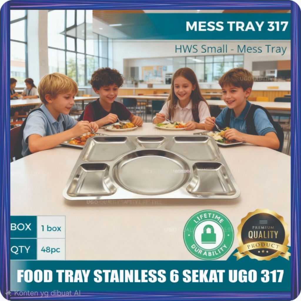 UGO - Food Tray Stainless 6 Sekat | Lunch Tray Stainless BPA Free