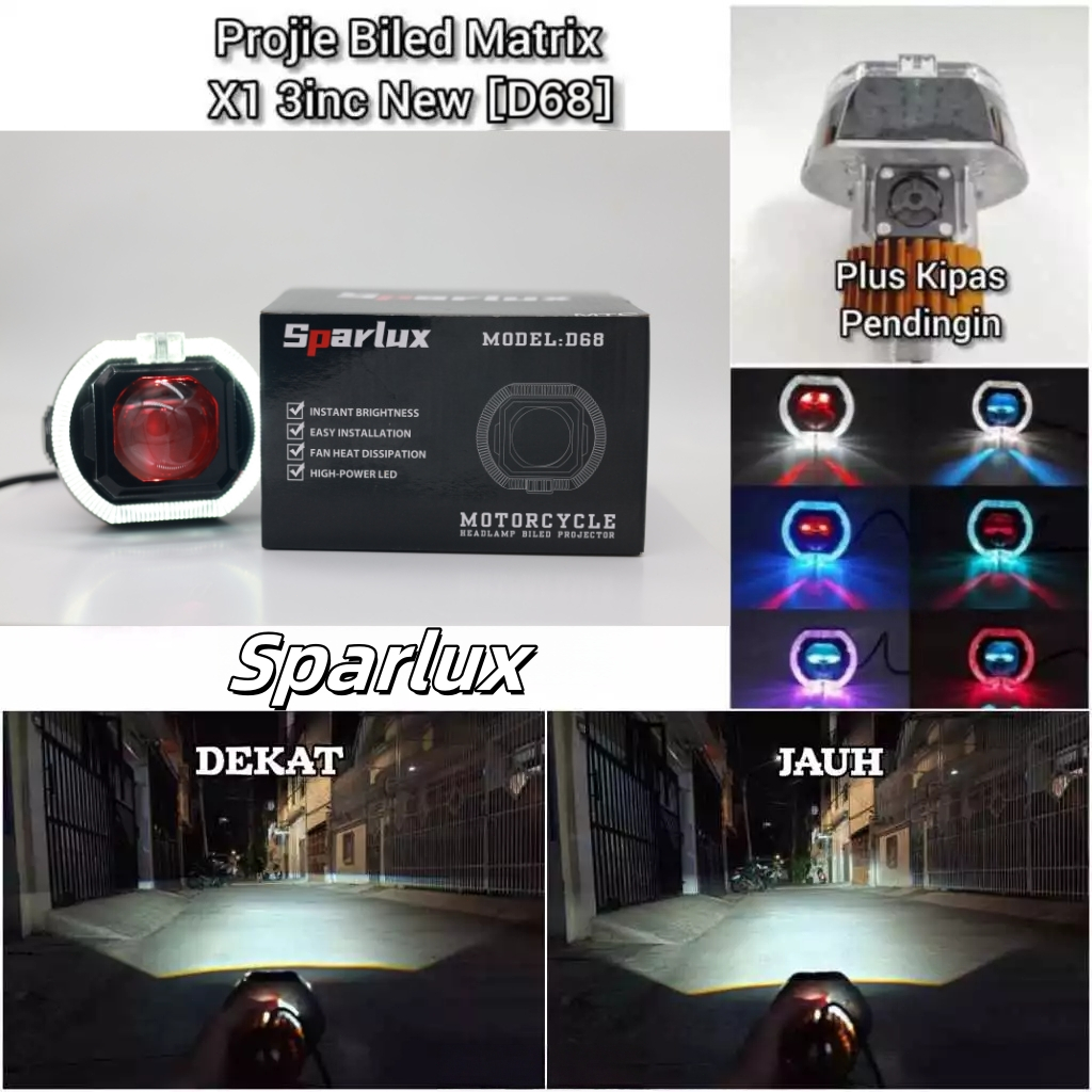 Sparlux D68 X1 PRO Projie Biled Matrix X1 Shroud BMW 3 Inch Body Hitam Silver Cahaya Putih Plus Kipa