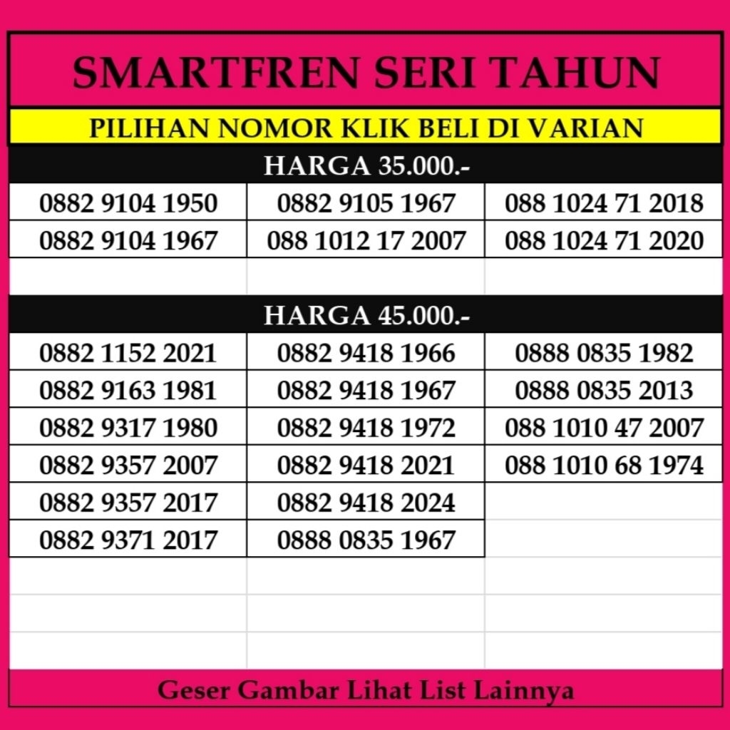 Kartu perdana Smartfren TAHUN 11.12,13 DIGIT cantik Nomor Perdana Prabayar murah