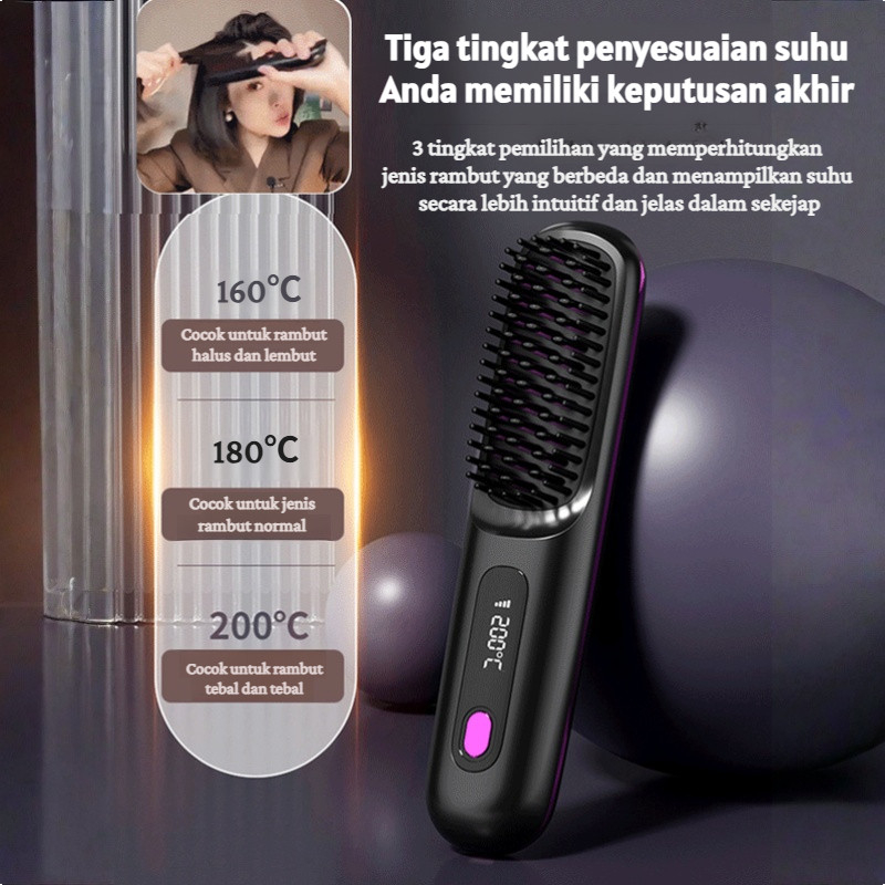 Diskon Terbatas Sisir Pelurus Rambut Nirkabel/LCD Pemanas Keramik Tanpa Kabel/USB Isi Ulang/Portabel