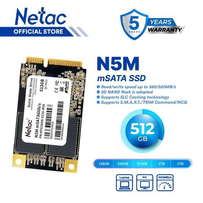 Netac N5M mSATA SATAIII 3D NAND SSD 512GB, R/W up to 540/490MB/s - 512GB