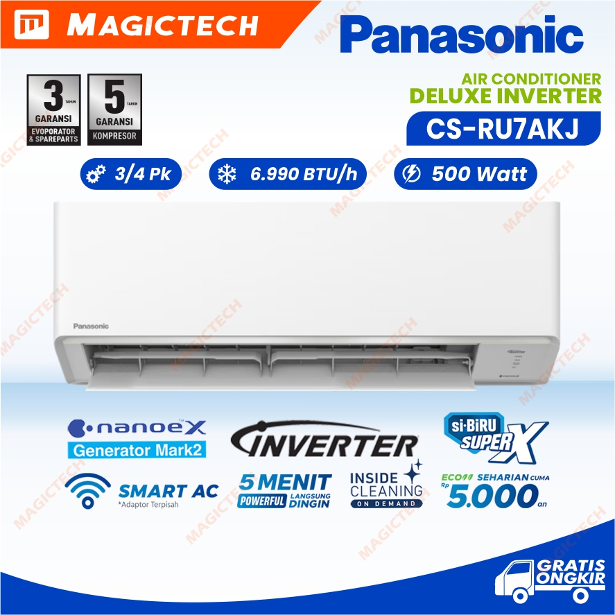 AC PANASONIC 3/4 PK / 3/4PK CS-RU7AKJ Deluxe Inverter Nanoe X Mark 2 R32 Hemat Listrik Eco Mode