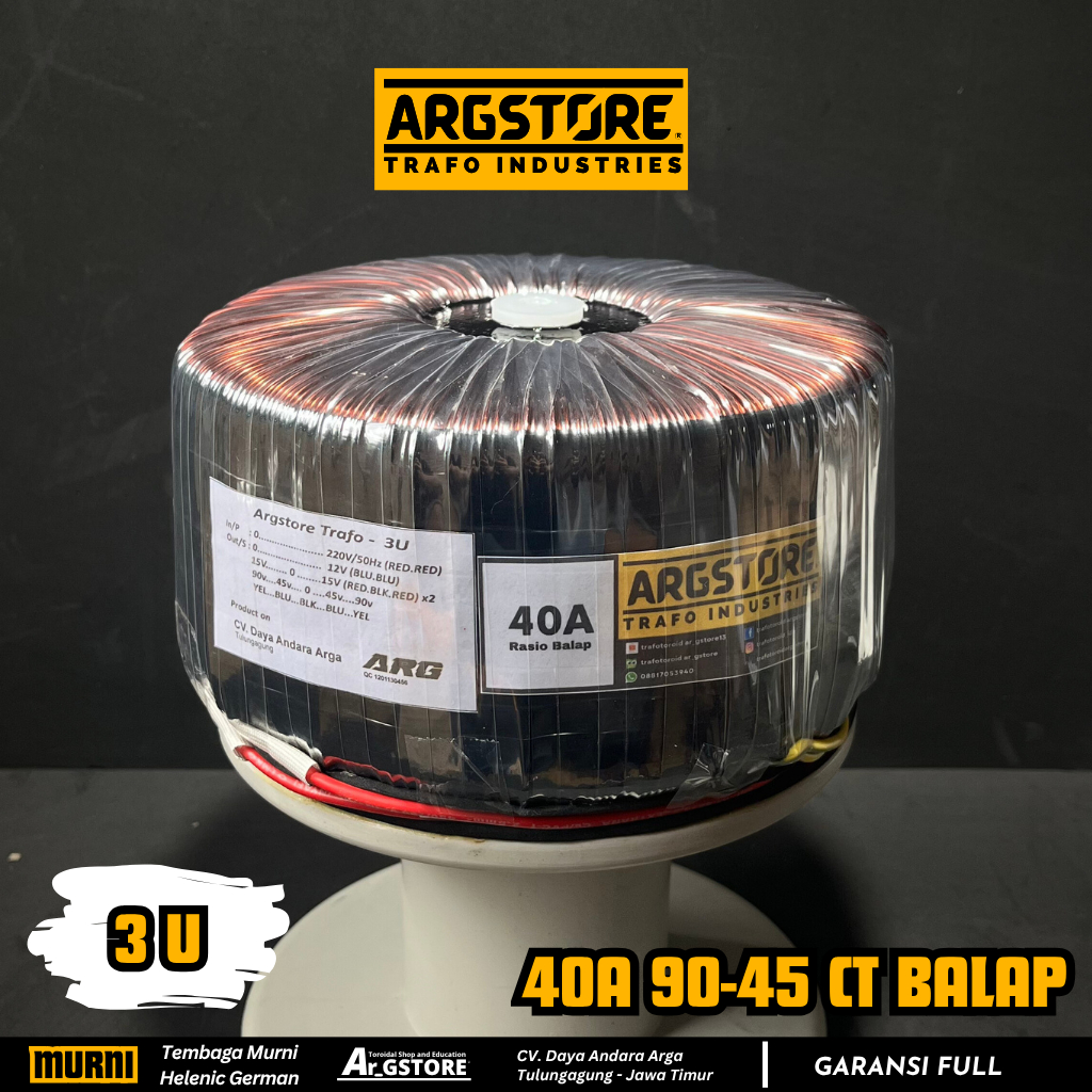 Trafo toroid donat 40A 90V CT (murni) Spesifikasi Balap