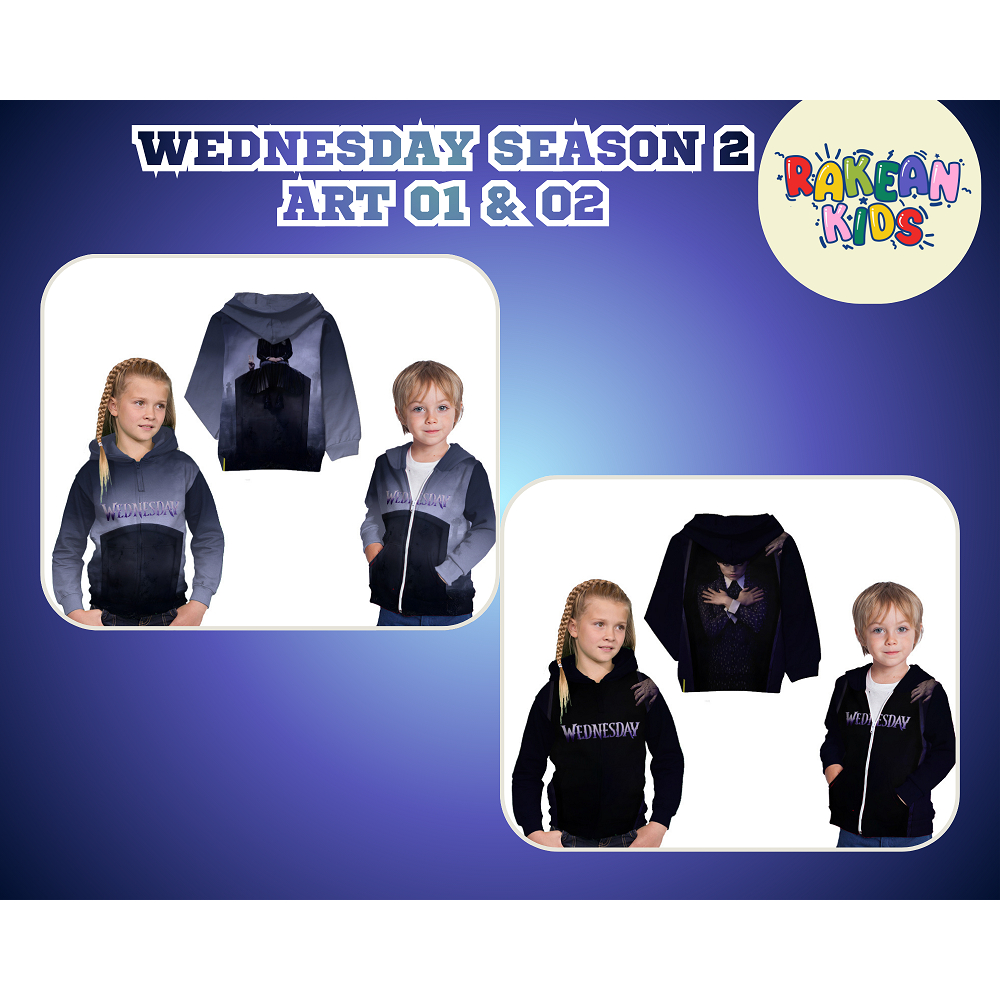 Jaket Hoodie Anak Film Fantasi Horror Misteri Komedi Wednesday Season 2 Nevermore Academy Art 01 & 0