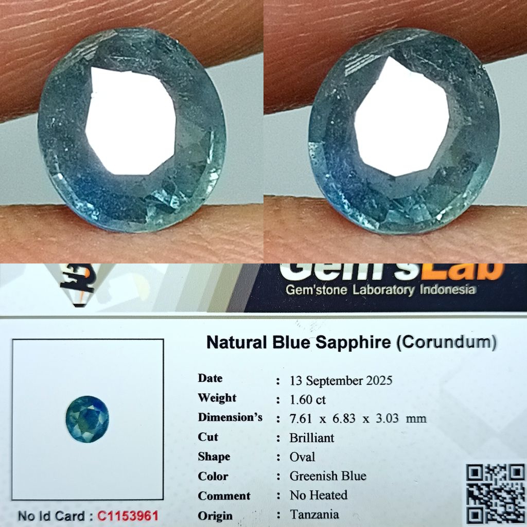 NATURAL BLUE SAPPHIRE TANZANIA NO HEATED GREENISH BLUE MEMO GLI