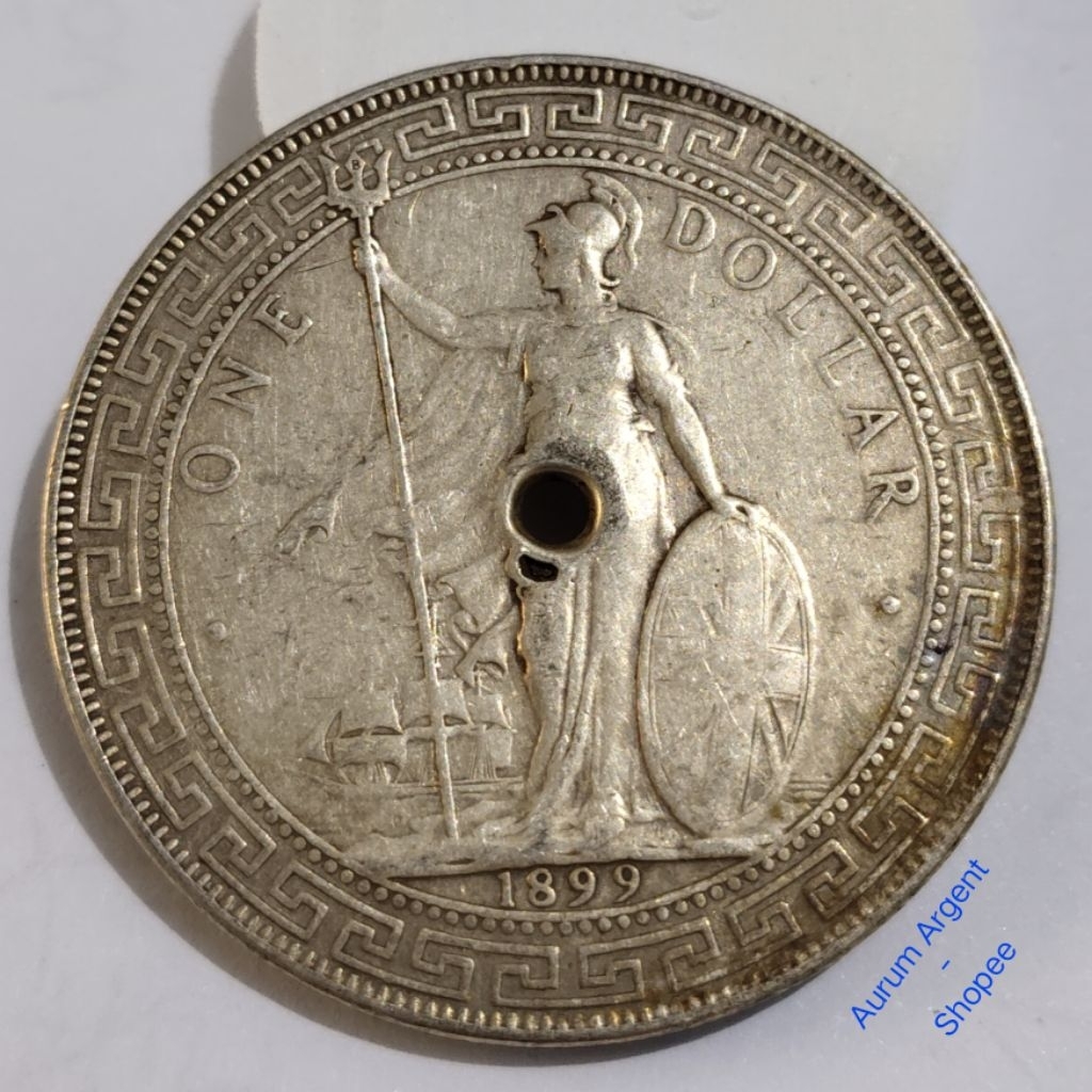 AB.56-- 1 PC KOIN KUNO PERAK ASLI ONE DOLLAR BRITISH TRADE DOLLAR TH 1899. -- COIN SILVER --