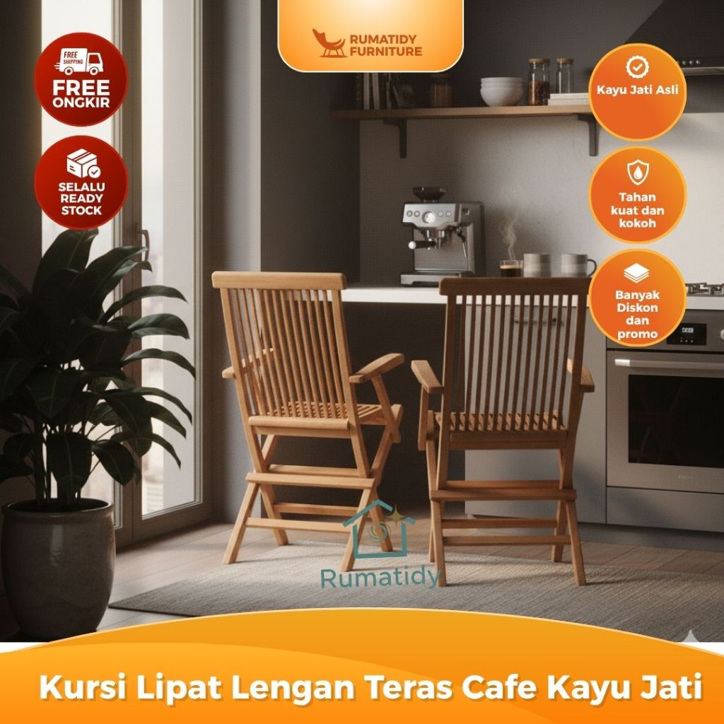 Kursi Lipat Lengan Teras Cafe Kayu Jati